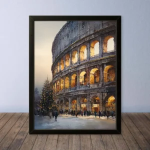 Cornice Quadro Disegno Acquarello su Roma (Colosseo, Piazza di Spagna, Vaticano) – Arte [S5] 001