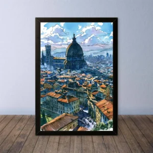 Cornice Quadro Disegno Acquarello su Firenze – Arte [S3] 001