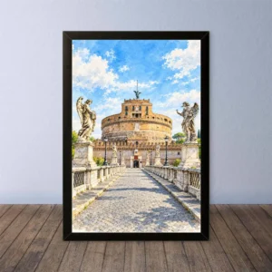 Cornice Quadro Disegno Acquarello su Roma (Colosseo, Piazza di Spagna, Vaticano) – Arte [S4] 001