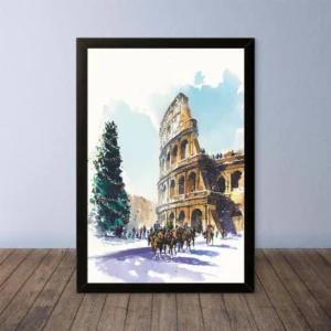 Cornice Quadro Disegno Acquarello su Roma (Colosseo, Piazza di Spagna, Vaticano) – Arte [S6] 001