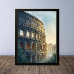 Cornice Quadro Disegno Acquarello su Roma (Colosseo, Piazza di Spagna, Vaticano) – Arte [S1] 002