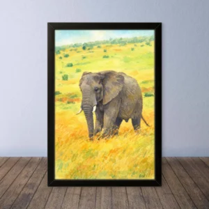 Cornice Quadro Disegno Acquarello su Elefanti (Animali e Natura) Arte [S1] 003