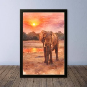 Cornice Quadro Disegno Acquarello su Elefanti (Animali e Natura) Arte [S1] 004