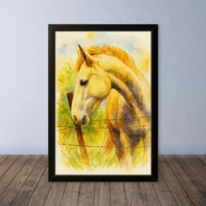 Cornice Quadro Disegno Acquarello sui Cavalli (Animali e Natura) Arte [S1] 003