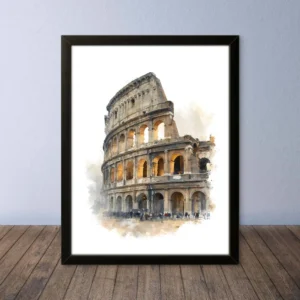 Cornice Quadro Disegno Acquarello su Roma (Colosseo, Piazza di Spagna, Vaticano) – Arte [S1] 004