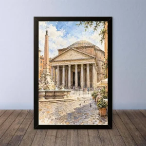 Cornice Quadro Disegno Acquarello su Roma (Colosseo, Piazza di Spagna, Vaticano) – Arte [S3] 003