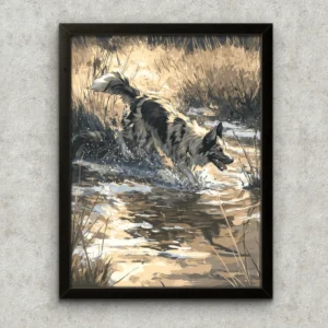 Cornice Quadro Disegno Acquarello sui Cani (Animali e Natura) Arte [S2] 005