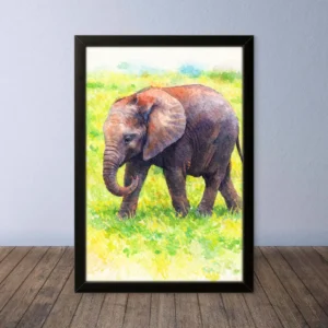 Cornice Quadro Disegno Acquarello su Elefanti (Animali e Natura) Arte [S1] 006