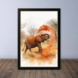 Cornice Quadro Disegno Acquarello su Elefanti (Animali e Natura) Arte [S1] 007