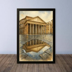 Cornice Quadro Disegno Acquarello su Roma (Colosseo, Piazza di Spagna, Vaticano) – Arte [S2] 006