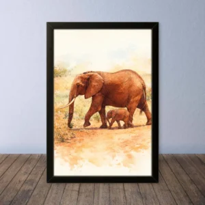 Cornice Quadro Disegno Acquarello su Elefanti (Animali e Natura) Arte [S1] 008