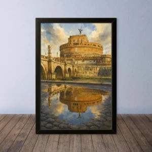 Cornice Quadro Disegno Acquarello su Roma (Colosseo, Piazza di Spagna, Vaticano) – Arte [S2] 007