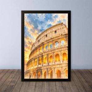 Cornice Quadro Disegno Acquarello su Roma (Colosseo, Piazza di Spagna, Vaticano) – Arte [S4] 007