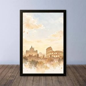 Cornice Quadro Disegno Acquarello su Roma (Colosseo, Piazza di Spagna, Vaticano) – Arte [S4] 008