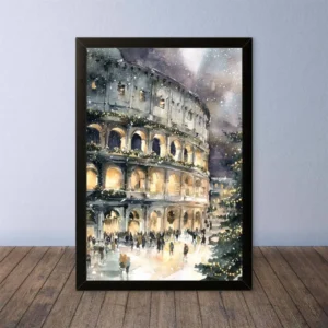 Cornice Quadro Disegno Acquarello su Roma (Colosseo, Piazza di Spagna, Vaticano) – Arte [S6] 009