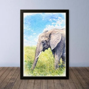 Cornice Quadro Disegno Acquarello su Elefanti (Animali e Natura) Arte [S1] 011