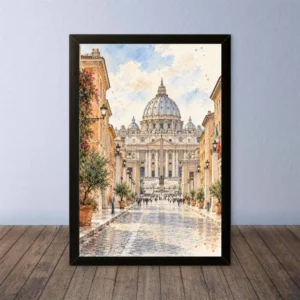 Cornice Quadro Disegno Acquarello su Roma (Colosseo, Piazza di Spagna, Vaticano) – Arte [S3] 009