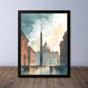 Cornice Quadro Disegno Acquarello su Roma (Colosseo, Piazza di Spagna, Vaticano) – Arte [S1] 011