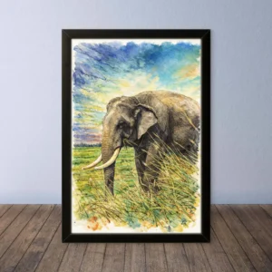 Cornice Quadro Disegno Acquarello su Elefanti (Animali e Natura) Arte [S1] 012