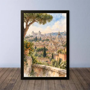 Cornice Quadro Disegno Acquarello su Roma (Colosseo, Piazza di Spagna, Vaticano) – Arte [S3] 010