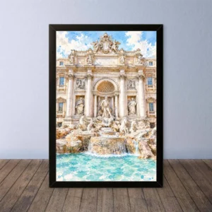 Cornice Quadro Disegno Acquarello su Roma (Colosseo, Piazza di Spagna, Vaticano) – Arte [S4] 011