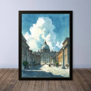Cornice Quadro Disegno Acquarello su Roma (Colosseo, Piazza di Spagna, Vaticano) – Arte [S1] 012