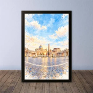 Cornice Quadro Disegno Acquarello su Roma (Colosseo, Piazza di Spagna, Vaticano) – Arte [S4] 012