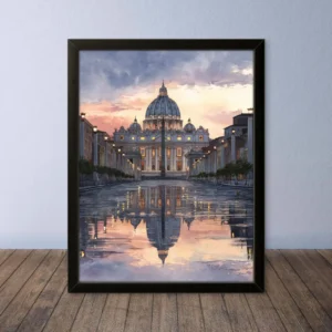 Cornice Quadro Disegno Acquarello su Roma (Colosseo, Piazza di Spagna, Vaticano) – Arte [S1] 013
