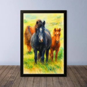 Cornice Quadro Disegno Acquarello sui Cavalli (Animali e Natura) Arte [S1] 014