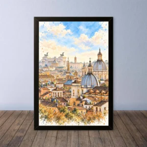 Cornice Quadro Disegno Acquarello su Roma (Colosseo, Piazza di Spagna, Vaticano) – Arte [S4] 014