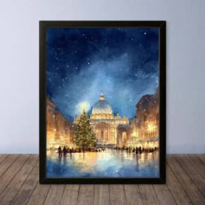 Cornice Quadro Disegno Acquarello su Roma (Colosseo, Piazza di Spagna, Vaticano) – Arte [S5] 015