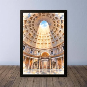 Cornice Quadro Disegno Acquarello su Roma (Colosseo, Piazza di Spagna, Vaticano) – Arte [S4] 016