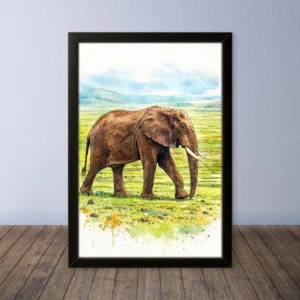 Cornice Quadro Disegno Acquarello su Elefanti (Animali e Natura) Arte [S1] 017