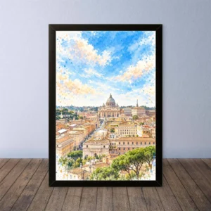 Cornice Quadro Disegno Acquarello su Roma (Colosseo, Piazza di Spagna, Vaticano) – Arte [S4] 018