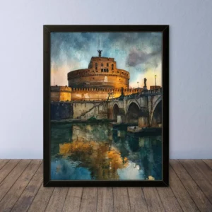 Cornice Quadro Disegno Acquarello su Roma (Colosseo, Piazza di Spagna, Vaticano) – Arte [S1] 019