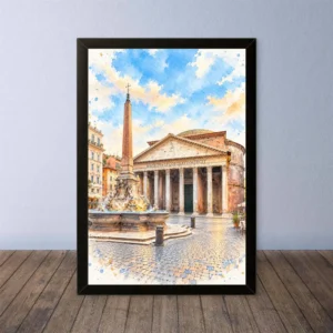 Cornice Quadro Disegno Acquarello su Roma (Colosseo, Piazza di Spagna, Vaticano) – Arte [S4] 019