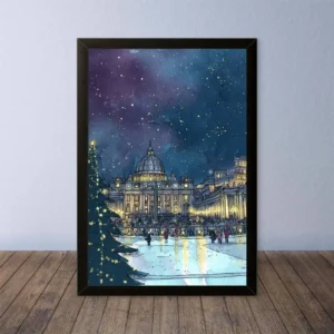 Cornice Quadro Disegno Acquarello su Roma (Colosseo, Piazza di Spagna, Vaticano) – Arte [S6] 020