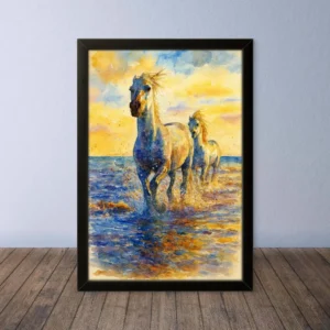 Cornice Quadro Disegno Acquarello sui Cavalli (Animali e Natura) Arte [S1] 021