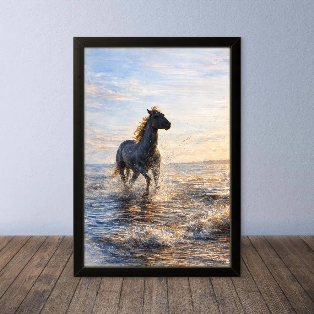 Cornice Quadro Disegno Acquarello sui Cavalli (Animali e Natura) Arte [S1] 029