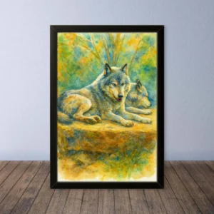 Cornice Quadro Disegno Acquarello sui Lupi (Animali e Natura) Arte [S1] 030