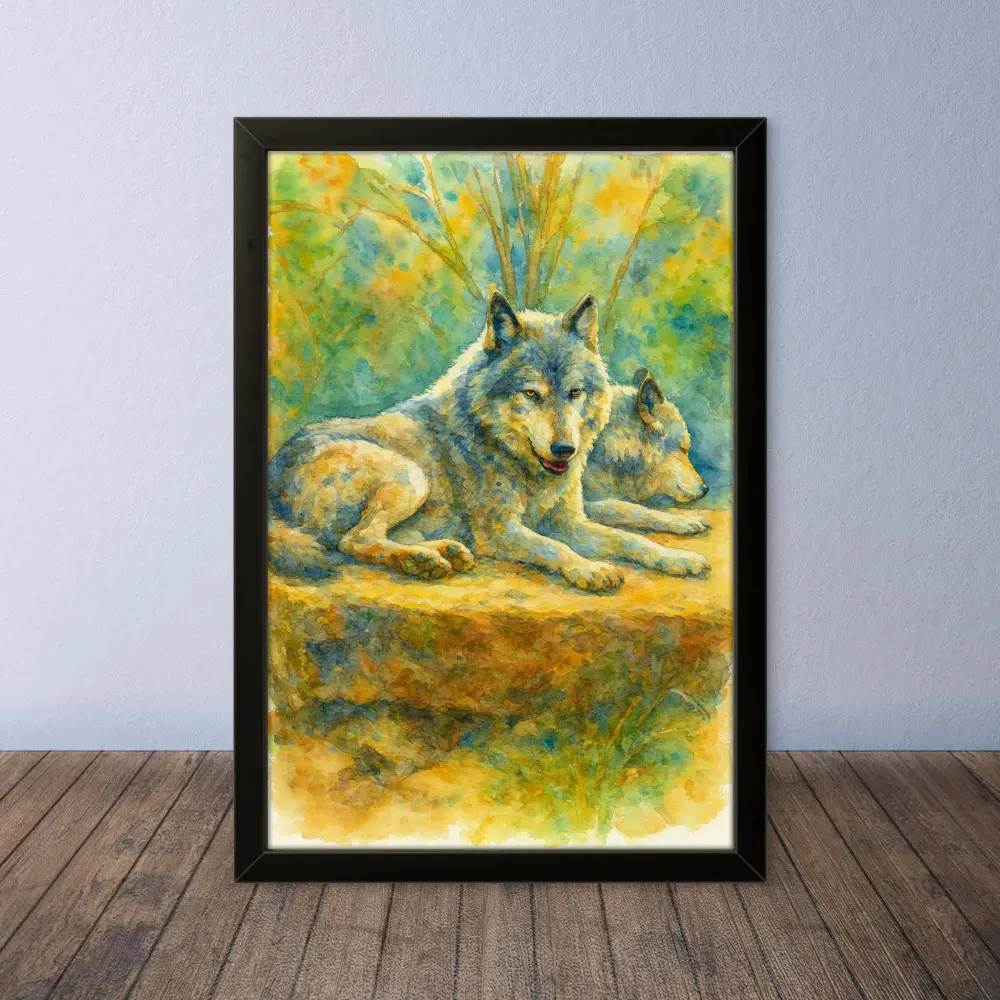 Cornice Quadro Disegno Acquarello sui Lupi (Animali e Natura) Arte [S1] 030