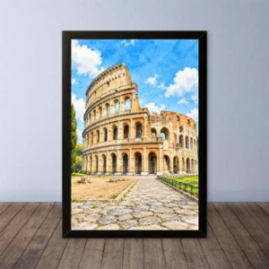 Cornice Quadro Disegno Acquarello su Roma (Colosseo, Piazza di Spagna, Vaticano) – Arte [S4] 037