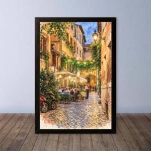 Cornice Quadro Disegno Acquarello su Roma (Colosseo, Piazza di Spagna, Vaticano) – Arte [S4] 045