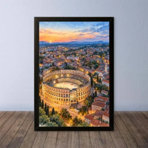 Cornice Quadro Disegno Acquarello su Roma (Colosseo, Piazza di Spagna, Vaticano) – Arte [S4] 057