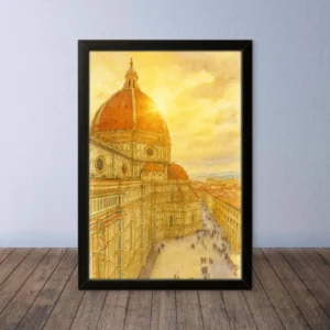 Cornice Quadro Disegno Acquarello su Firenze – Arte [S0] 067
