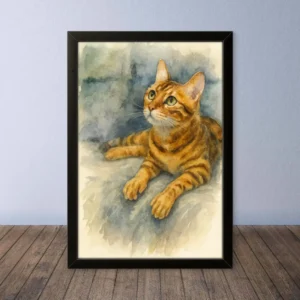 Cornice Quadro Disegno Acquarello sui Gatti (Animali e Natura) Arte [S1] 060