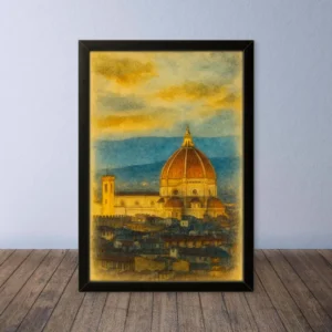 Cornice Quadro Disegno Acquarello su Firenze – Arte [S0] 093