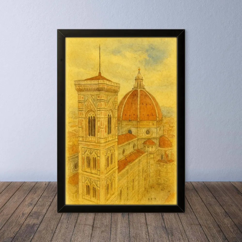 Cornice Quadro Disegno Acquarello su Firenze – Arte [S0] 095