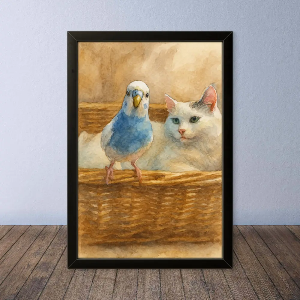Cornice Quadro Disegno Acquarello sui Gatti (Animali e Natura) Arte [S1] 089