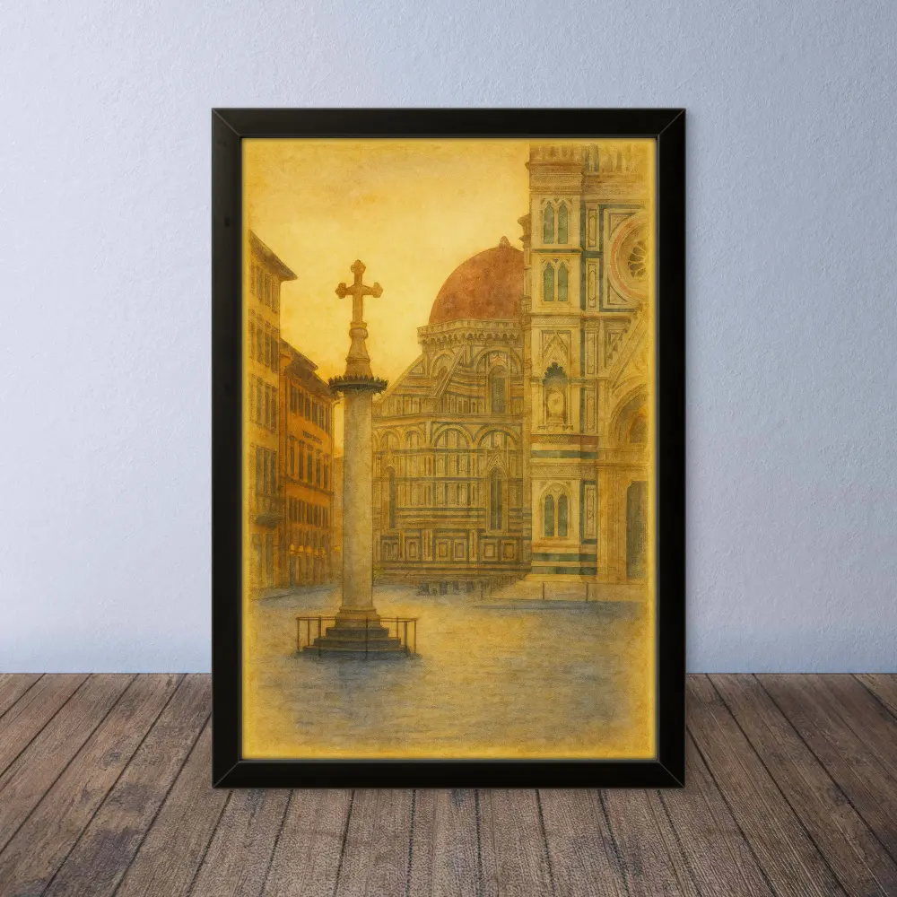 Cornice Quadro Disegno Acquarello su Firenze – Arte [S0] 100